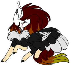 Size: 675x632 | Tagged: safe, artist:dramaostrich, oc, oc only, oc:cleancut, bird, bird pone, hybrid, ostrich, pony, blood, crying, ear piercing, eyes closed, feather, female, piercing, simple background, smiling, solo, tears of blood, white background
