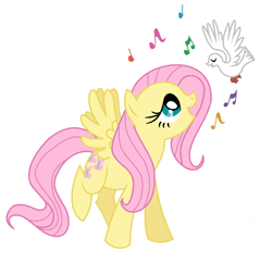 Size: 936x904 | Tagged: safe, artist:babyish and proud, artist:lauren faust, fluttershy, bird, dove, g4, music notes, simple background, trace, white background