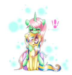 Size: 3806x3964 | Tagged: safe, artist:fantisai, oc, oc only, pony, unicorn, blushing, duo, eye clipping through hair, eyes closed, high res, horn, hug, hug from behind, simple background, smiling, transparent background, unicorn oc