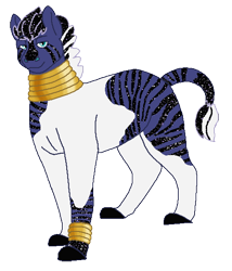 Size: 486x568 | Tagged: safe, artist:dr4m4-qu33n, oc, oc only, oc:prince charming, hybrid, pony, zony, bracelet, colored hooves, ethereal mane, interspecies offspring, jewelry, magical lesbian spawn, male, neck rings, offspring, parent:princess luna, parent:zecora, parents:lunacora, simple background, smiling, solo, stallion, starry mane, story included, transparent background