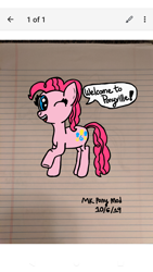 Size: 1440x2560 | Tagged: safe, artist:nightshadowmlp, pinkie pie, earth pony, pony, g4, female, google keep, lined paper, mare, solo, speech bubble, text