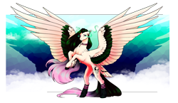 Size: 4961x2881 | Tagged: safe, artist:oneiria-fylakas, oc, oc only, oc:nelysa, pegasus, pony, colored wings, female, mare, solo, spread wings, two toned wings, wings