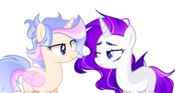 Size: 1280x680 | Tagged: safe, artist:katelynleeann42, oc, oc only, alicorn, pony, unicorn, alicorn oc, duo, duo female, eye contact, female, folded wings, horn, looking at each other, mare, scar, simple background, smiling, transparent background, unicorn oc, wings
