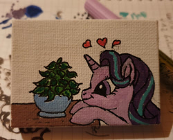 Size: 1024x827 | Tagged: safe, artist:smilodonkahn, phyllis, starlight glimmer, pony, unicorn, g4, canvas, cargo ship, female, heart, phylliglimmer, shipping, solo, traditional art