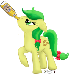 Size: 1024x1059 | Tagged: safe, artist:smilodonkahn, apple fritter, pony, g4, apple family member, bottle, drinking, female, ice tea, simple background, solo, transparent background