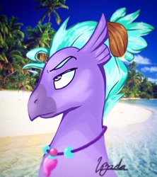 Size: 1080x1217 | Tagged: artist needed, safe, seaspray, hippogriff, g4, beach, ocean, palm tree, tree