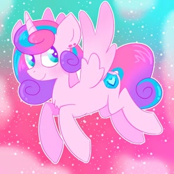 Size: 1080x1080 | Tagged: safe, artist:titaniumbreadcrumbs, princess flurry heart, alicorn, pony, g4, adult, cute, ear piercing, female, flurrybetes, flying, older, older flurry heart, piercing, smiling, solo