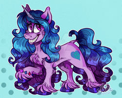 Size: 1280x1028 | Tagged: safe, artist:milledpurple, izzy moonbow, pony, unicorn, g5, chest fluff, deviantart watermark, female, obtrusive watermark, solo, unshorn fetlocks, watermark