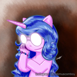 Size: 1280x1280 | Tagged: safe, artist:optimusconvoy, izzy moonbow, pony, unicorn, g5, 2021, female, glasses, round glasses, scary shiny glasses, solo