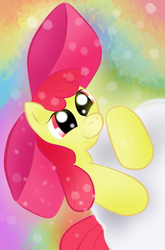 Size: 792x1200 | Tagged: safe, artist:veryfluffy, apple bloom, earth pony, pony, g4, bow, female, filly, smiling, solo