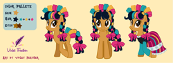 Size: 1271x463 | Tagged: safe, artist:icicle-niceicle-1517, artist:violetfeatheroficial, oc, oc only, oc:rosa fiesta, earth pony, pony, bow, clothes, dress, earth pony oc, female, hair bow, mare, mexican, multicolored hair, raised hoof, ribbon, solo