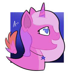 Size: 1000x1000 | Tagged: safe, artist:arthu, oc, oc only, alicorn, pony, alicorn oc, bust, female, floating wings, heart eyes, horn, jewelry, mare, necklace, no pupils, open mouth, open smile, portrait, smiling, solo, wingding eyes, wings