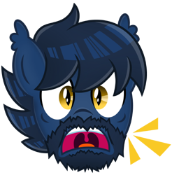 Size: 500x508 | Tagged: safe, artist:jennieoo, oc, oc only, oc:atin nyamic, bat pony, pony, bust, emoji, emote, facial hair, portrait, shocked, show accurate, simple background, solo, transparent background, vector