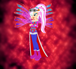 Size: 776x712 | Tagged: safe, artist:prettycelestia, artist:user15432, artist:venjix5, fairy, human, equestria girls, g4, alternate hairstyle, barely eqg related, base used, bayonetta, bayonetta 2, boots, clothes, colored wings, crossed arms, crossover, crystal sirenix, dress, equestria girls style, equestria girls-ified, fairy wings, fairyized, flower, flower in hair, goggles, gradient wings, high heel boots, high heels, jeanne, long hair, ponytail, red dress, red wings, shoes, sirenix, solo, space background, sparkly wings, wings, winx, winx club, winxified