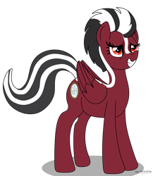 Size: 2635x3030 | Tagged: safe, artist:small-brooke1998, oc, pegasus, pony, skunk, skunk pony, crossover, female, grin, high res, lidded eyes, ponified, shatter (transformers), simple background, smiling, species swap, transformers, transparent background