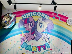 Size: 4032x3024 | Tagged: safe, rarity, twilight sparkle, alicorn, pony, unicorn, g4, china, chinese, clock, female, irl, lawson, mare, mirror, photo, restaurant, shanghai, twilight sparkle (alicorn)