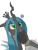 Size: 1836x2420 | Tagged: safe, artist:cjv2004, queen chrysalis, changeling, changeling queen, robot, g4, angry, blushing, crossover, disembodied hand, female, hand, megatron, offscreen character, robot hand, shipping, transformers, tsundalis, tsundere