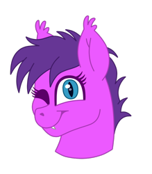 Size: 780x890 | Tagged: artist needed, safe, oc, oc only, oc:melody bliss, bat pony, pony, bust, commission, one eye closed, portrait, simple background, solo, transparent background, wink