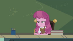 Size: 3410x1920 | Tagged: safe, screencap, cheerilee, equestria girls, equestria girls series, g4, the last day of school, book, chalkboard, female, high res, pencil, solo
