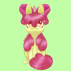Size: 1024x1024 | Tagged: safe, artist:eithene14, apple bloom, earth pony, pony, g4, :3, blushing, female, filly, looking up, sitting, solo