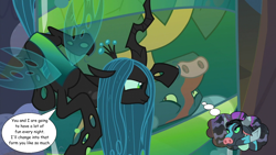 Size: 1280x720 | Tagged: safe, edit, edited screencap, screencap, queen chrysalis, changeling, changeling queen, ophiotaurus, frenemies (episode), g4, chrysaurus, cocoon, crack shipping, female, implied sex, male, shipping, speech bubble, straight, thought bubble