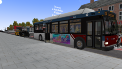 Size: 1366x768 | Tagged: safe, artist:electrahybrida, derpibooru exclusive, hitch trailblazer, izzy moonbow, pipp petals, sunny starscout, zipp storm, g5, my little pony: a new generation, advertisement, bus, bus stop, cayuga and northern transportation authority, omsi 2, orion vii next generation, taxi