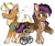 Size: 1963x1646 | Tagged: safe, artist:moccabliss, stellar eclipse, trenderhoof, pegasus, pony, unicorn, g4, blushing, bumping, butt bump, chest fluff, crack shipping, ear fluff, gay, gritted teeth, looking at each other, looking back, male, shipping, simple background, smiling, stallion, story included, tongue out, unshorn fetlocks, wheelchair, white background