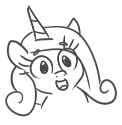 Size: 401x413 | Tagged: safe, artist:jargon scott, princess cadance, alicorn, pony, g4, black and white, close-up, female, grayscale, hi anon, looking at you, mare, meme, monochrome, simple background, solo, white background