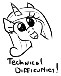 Size: 365x454 | Tagged: safe, artist:jargon scott, princess cadance, alicorn, pony, g4, black and white, close-up, female, grayscale, hi anon, mare, meme, monochrome, simple background, solo, technical difficulties, white background