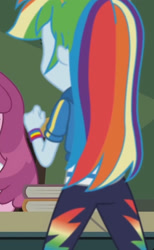 Size: 1180x1920 | Tagged: safe, screencap, cheerilee, rainbow dash, equestria girls, g4, my little pony equestria girls: better together, the last day of school, back, cropped