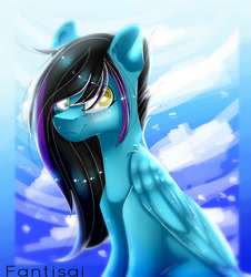 Size: 1810x2000 | Tagged: safe, artist:fantisai, oc, oc only, pegasus, pony, female, mare, pegasus oc, smiling, solo, wings