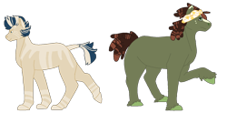 Size: 1424x708 | Tagged: safe, artist:dr4m4-qu33n, oc, oc only, earth pony, hybrid, pony, unicorn, zony, duo, female, horn, magical lesbian spawn, male, mare, offspring, parent:coco pommel, parent:tree hugger, parent:trouble shoes, parent:zecora, parents:troublehugger, simple background, stallion, transparent background, unicorn oc