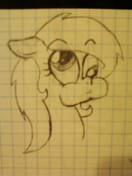 Size: 480x640 | Tagged: safe, artist:zombietator, oc, oc only, oc:claire, earth pony, pony, bust, derp, earth pony oc, eyelashes, graph paper, lineart, puffy cheeks, solo, traditional art