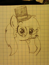 Size: 480x640 | Tagged: safe, artist:zombietator, oc, oc only, oc:claire, earth pony, pony, earth pony oc, graph paper, hat, lineart, monocle, pipe, smoking, top hat, traditional art