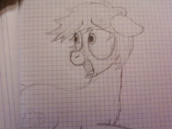 Size: 640x480 | Tagged: safe, artist:zombietator, oc, oc only, oc:claire, earth pony, pony, earth pony oc, graph paper, lineart, looking back, male, open mouth, scared, solo, stallion, traditional art