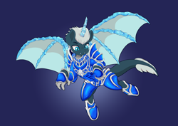 Size: 10912x7712 | Tagged: safe, artist:imposter dude, oc, oc only, dragon, half-dragon, half-pony, hybrid, pony, armor, commission, ice horn, ice wings, male, simple background, solo, without helmet