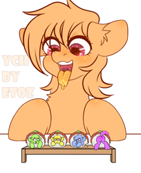 Size: 2200x2700 | Tagged: safe, artist:etoz, oc, pony, :/, advertisement, auction, auction open, blushing, butt, butt blush, commission, drool, drool string, eating, female, fetish, food, happy, high res, hungry, imminent vore, macro, mare, micro, non-fatal vore, open mouth, person as food, plot, ponies in food, ponies in sushi, predator, prey, rice, scared, size difference, smiling, soft vore, sushi, table, teeth, tongue out, wasabi, wingding eyes, ych example, your character here