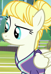 Size: 389x564 | Tagged: safe, screencap, summer breeze, pegasus, pony, 2 4 6 greaaat, g4, season 9, blue eyes, female, folded wings, friendship student, mare, solo, wings, yellow mane