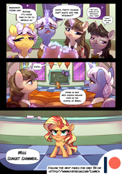 Size: 3541x5016 | Tagged: safe, artist:lummh, artist:shore2020, apple polish, arpeggio, crystal clear, sunset shimmer, top marks, pony, unicorn, comic:the princess of love, g4, advertisement, comic, cute, female, filly, filly sunset shimmer, male, mare, princess celestia's school for gifted unicorns, school, shimmerbetes, stallion, teacher, younger