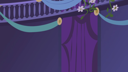 Size: 1280x720 | Tagged: safe, screencap, friendship is magic, g4, season 1, background, balcony, curtains, flower, liminal space, night, no pony, ponyville town hall, scenic ponyville
