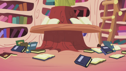 Size: 1280x720 | Tagged: safe, screencap, friendship is magic, g4, season 1, background, book, bookshelf, golden oaks library, ladder, liminal space, no pony, scenic ponyville