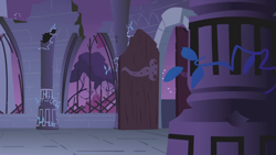 Size: 1280x720 | Tagged: safe, screencap, friendship is magic, g4, season 1, background, castle of the royal pony sisters, column, door, night, no pony, ruins, scenic ponyville