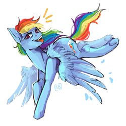 Size: 2048x2048 | Tagged: safe, artist:karamboll, rainbow dash, pegasus, pony, g4, colored sketch, female, high res, jumping, looking at you, mare, running, smug, solo, spread wings, tongue out, wings