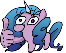 Size: 446x360 | Tagged: safe, artist:g5mlp, artist:imiya, izzy moonbow, pony, unicorn, g5, reaction image, simple background, solo, squatpony, suddenly hands, thumbs up, transparent background