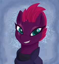 Size: 3406x3689 | Tagged: safe, artist:heatherberserker, tempest shadow, pony, unicorn, g4, broken horn, bust, female, happy, high res, horn, portrait, smiling, solo