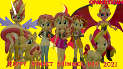 Size: 3840x2160 | Tagged: safe, artist:optimussparkle, sunset shimmer, pony, unicorn, equestria girls, g4, my little pony equestria girls, my little pony equestria girls: better together, my little pony equestria girls: friendship games, 3d, daydream shimmer, geode of empathy, high res, magical geodes, multeity, self ponidox, shimmerstorm, source filmmaker, sunset satan, sunset shimmer day