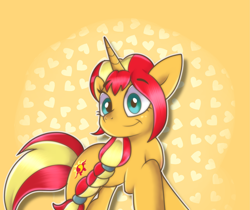 Size: 2475x2078 | Tagged: safe, artist:doraeartdreams-aspy, sunny starscout, sunset shimmer, pony, unicorn, g4, g5, alternate hairstyle, female, high res, nameplay, pun, solo