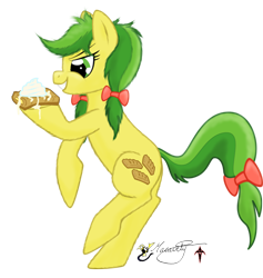 Size: 474x500 | Tagged: safe, artist:smilodonkahn, apple fritter, earth pony, pony, g4, apple family member, female, food, fritter, simple background, solo, transparent background, whipped cream