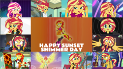 Size: 4331x2438 | Tagged: safe, edit, edited screencap, editor:quoterific, screencap, fluttershy, sunset shimmer, pony, unicorn, eqg summertime shorts, equestria girls, equestria girls series, equestria girls specials, forgotten friendship, g4, game stream, how to backstage, i'm on a yacht, mirror magic, my little pony equestria girls: friendship games, my past is not today, spring breakdown, the last drop, spoiler:eqg series (season 2), apron, art, art class, belly button, bikini, clothes, flower, guitar, musical instrument, open mouth, paint, paintbrush, painting, phone, ponied up, ponified, purse, sarong, solo, sunflower, sunset shimmer day, sunset the science gal, swimsuit, tell me what you need, the last drop: sunset shimmer