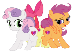 Size: 3000x2037 | Tagged: safe, artist:gmaplay, apple bloom, scootaloo, sweetie belle, earth pony, pegasus, pony, unicorn, g4, bloom butt, booty mark crusaders, butt, cutie mark crusaders, high res, plot, scootabutt, simple background, sweetie butt, transparent background, trio